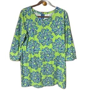Crown & Ivy Palm Beach Dress Preppy Green Blue Paisley Shift 3/4 Sleeve Knit
